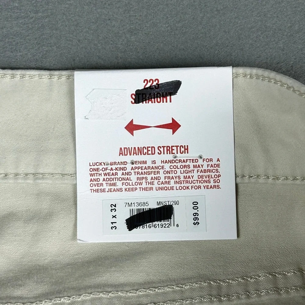 Lucky Brand 223 Straight Advanced Stretch Jeans Mens 31x32 Beige